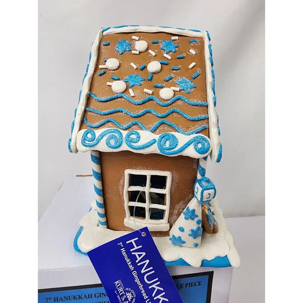 Kurt Adler LED Lit Hanukkah Gingerbread House Christmas Tablepiece Blue 7